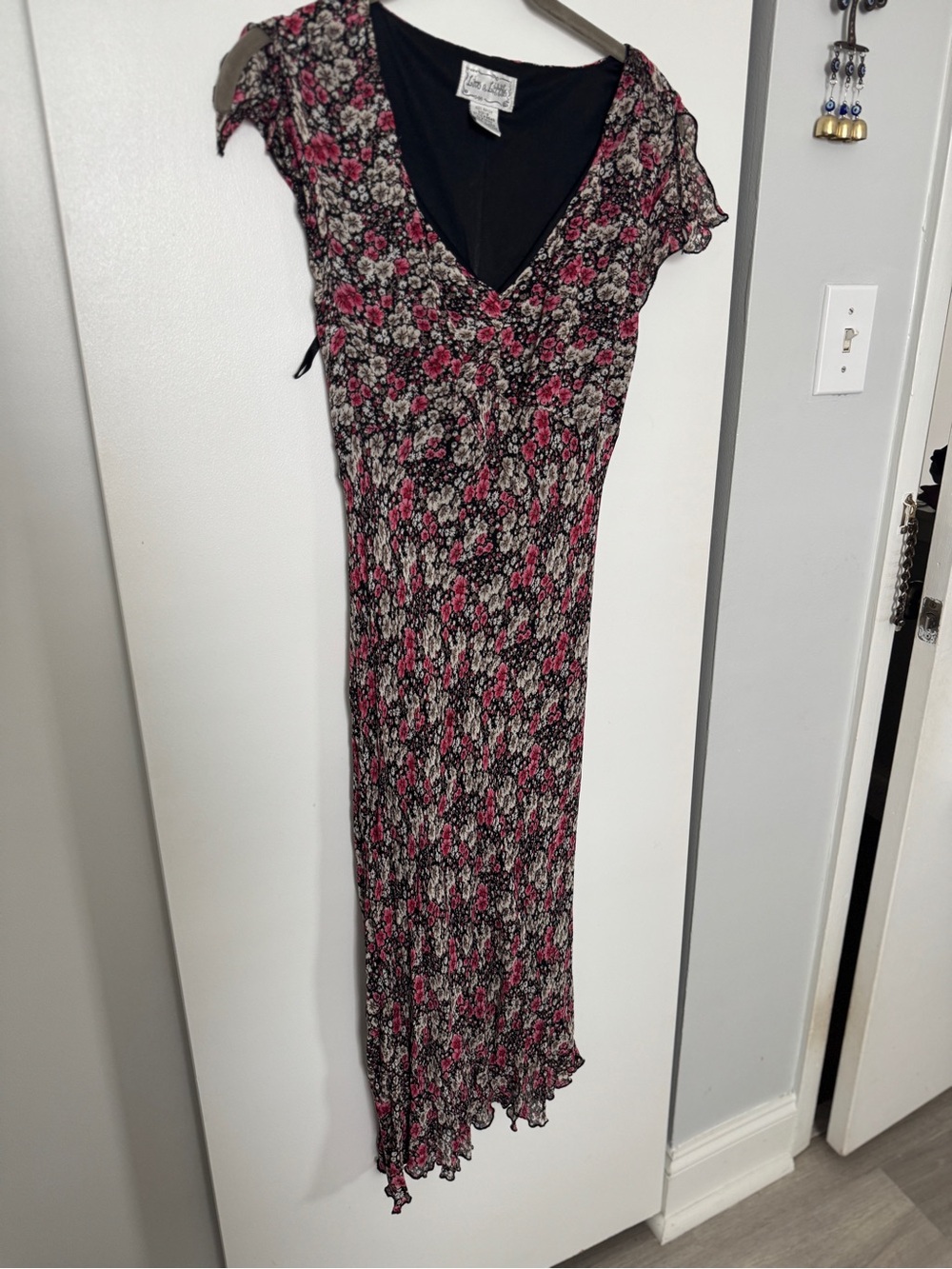 Vintage Black and Pink Floral Midi Dress